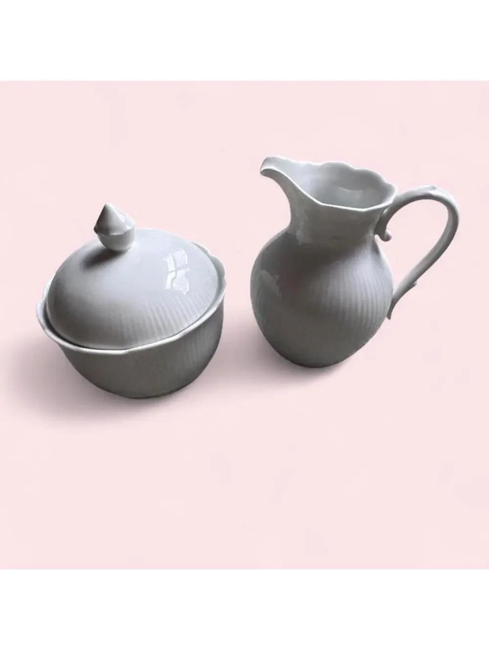 Vintage AK Kaiser Romantica 3 Piece Bundle Set - White Creamer & Sugar Bowl Lid